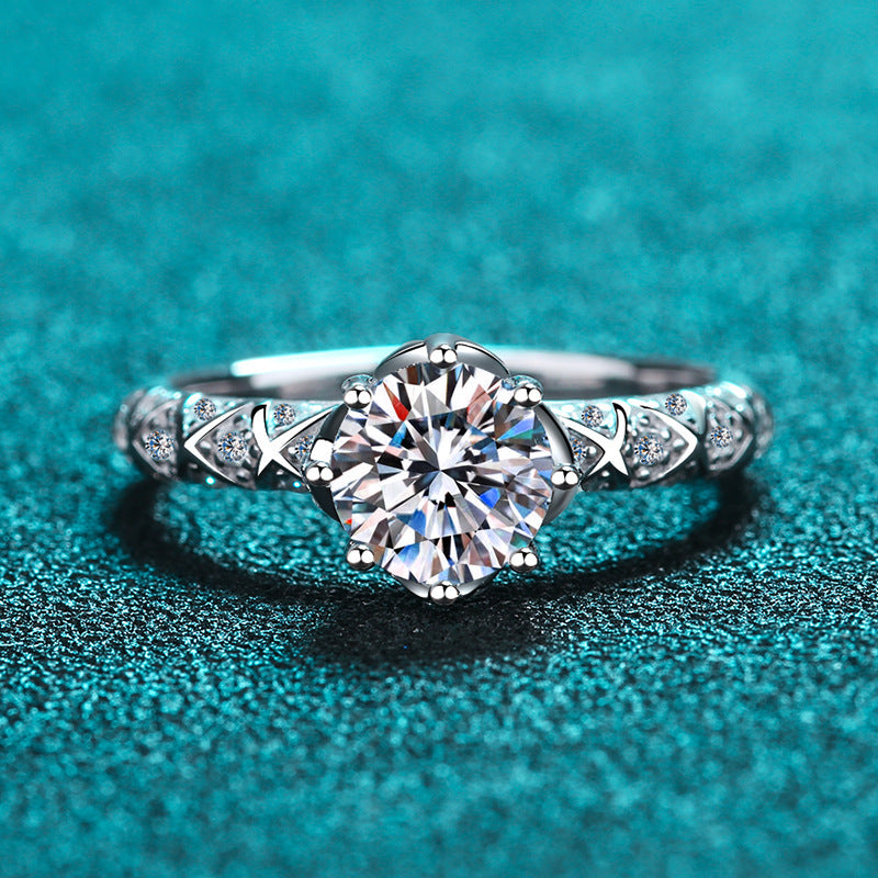 S925 Sterling Silver Female Pt950 Gold Plated Moissanite Ring