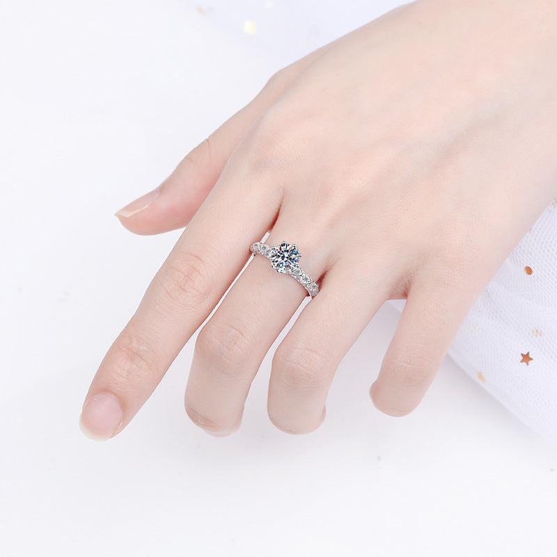 S925 Sterling Silver Female Pt950 Gold Plated Moissanite Ring