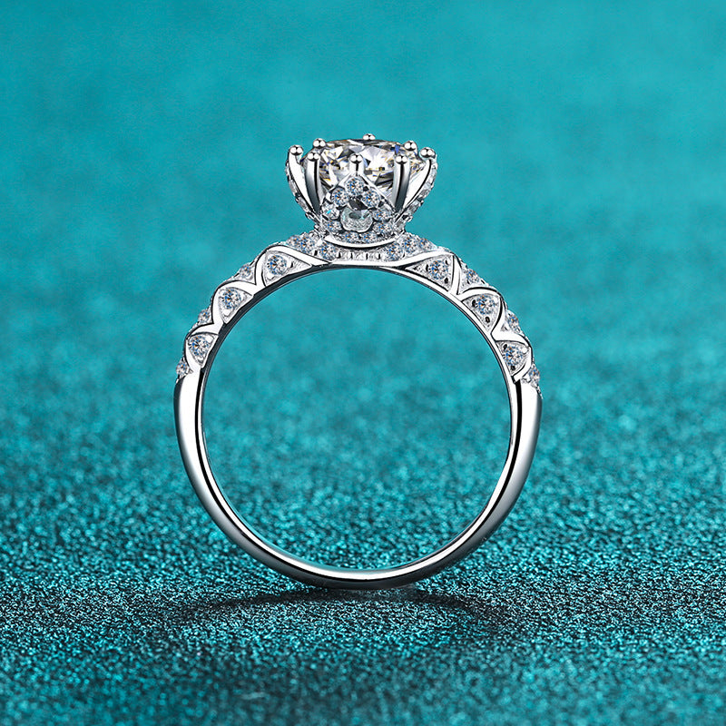 S925 Sterling Silver Female Pt950 Gold Plated Moissanite Ring