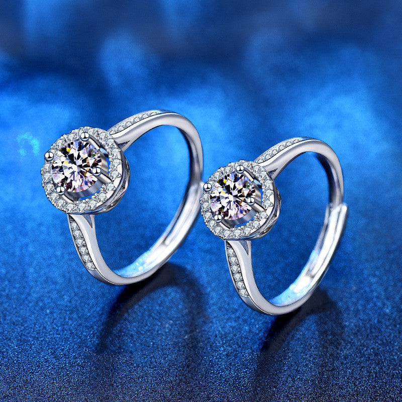 925 Sterling Silver Round Bag Moissanite Princess Ring