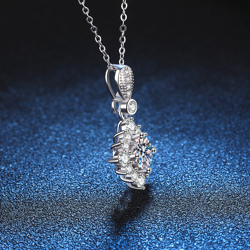 S925 Sterling Silver Pendant Women's Pt950 Plated Diamond Necklace