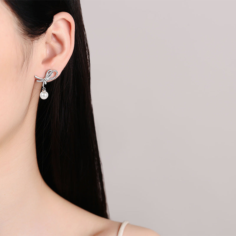 925 Sterling Silver Moissanite Pearl Stud Earrings