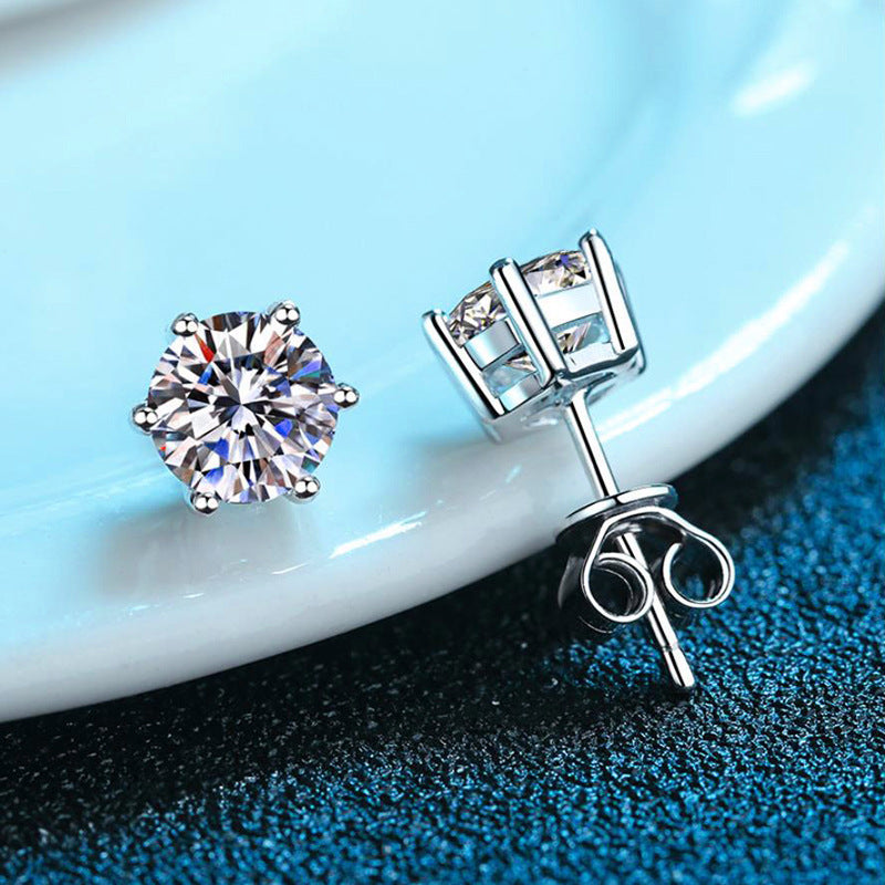 S925 Silver Stud Classic Six-claw Stud Earrings