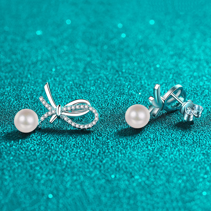 925 Sterling Silver Moissanite Pearl Stud Earrings