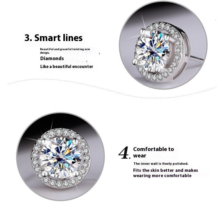 925 Sterling Silver Genuine Goods Moissanite Round Bag Stud Earrings