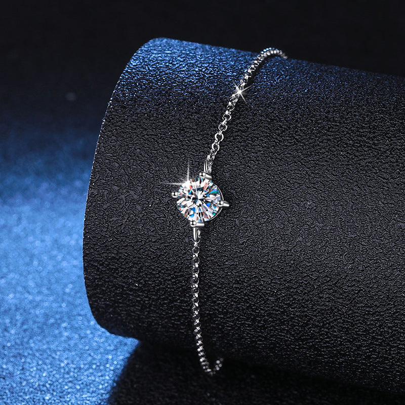 925 Sterling Silver Women's Moissanite Classic Four-claw Bracelet For Women
