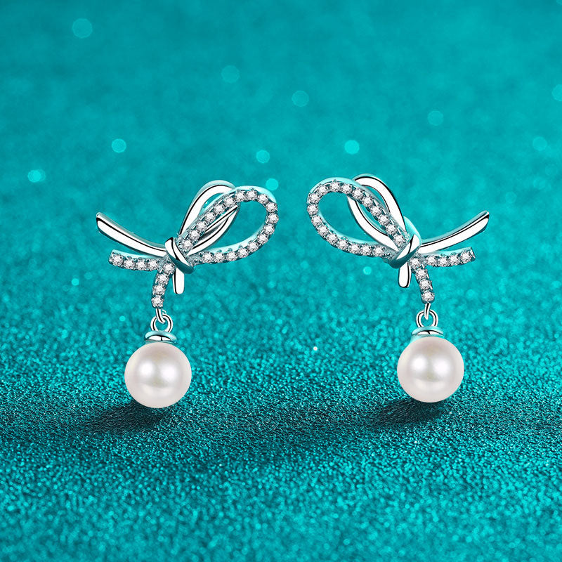 925 Sterling Silver Moissanite Pearl Stud Earrings