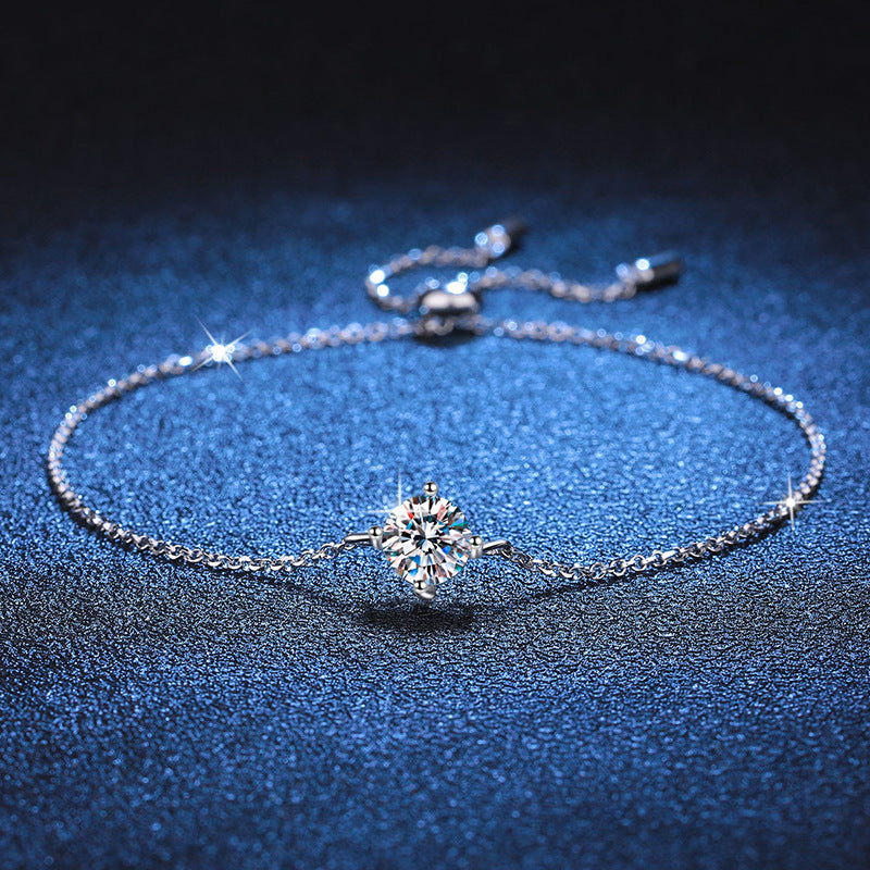 925 Sterling Silver Women's Moissanite Classic Four-claw Bracelet For Women