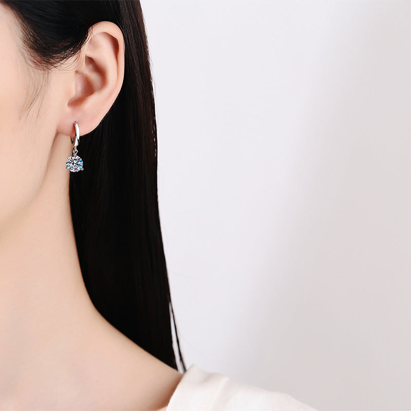925 Sterling Silver Moissanite Dangl Drop Earrings
