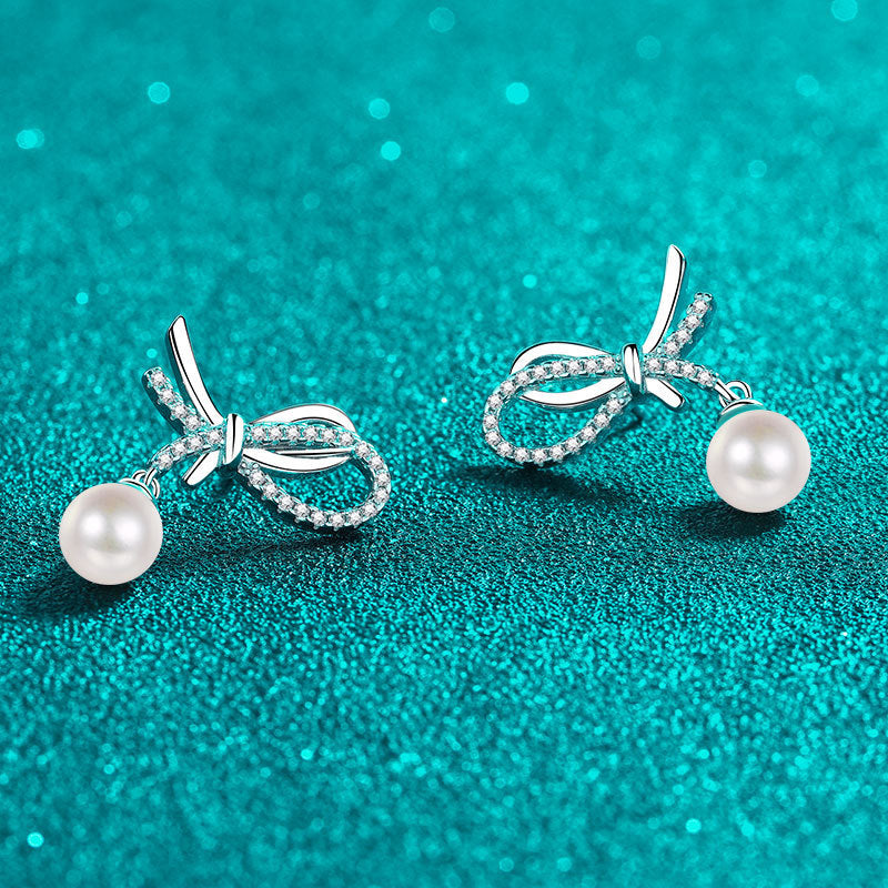 925 Sterling Silver Moissanite Pearl Stud Earrings