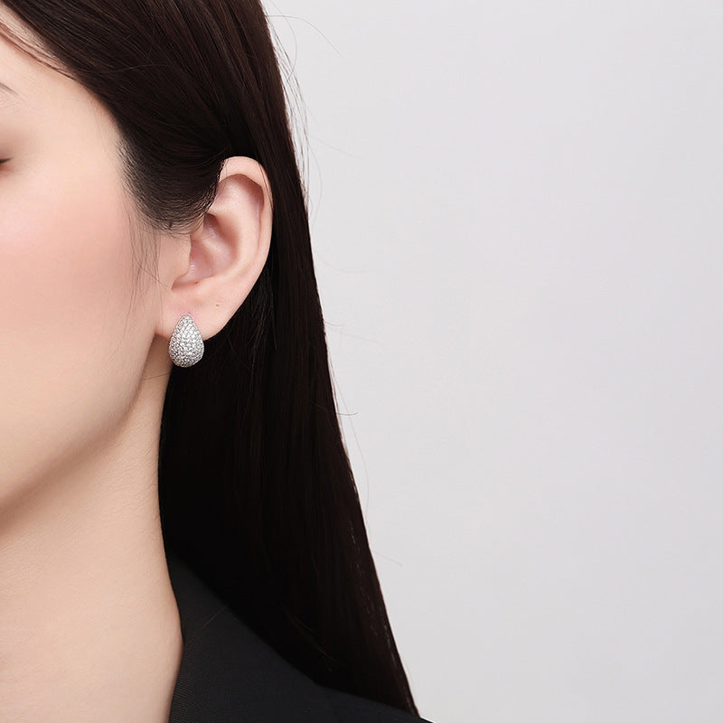Sterling Silver Full Drop Pear-shaped Simple Stud Earrings