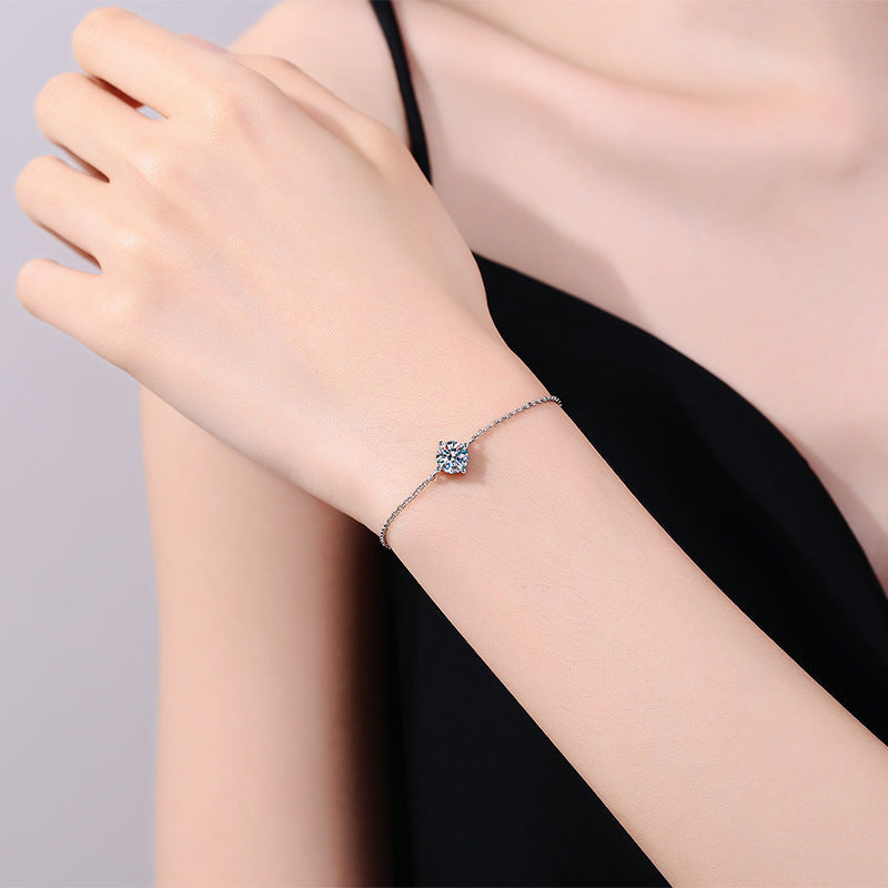 925 Sterling Silver Women's Moissanite Classic Four-claw Bracelet For Women