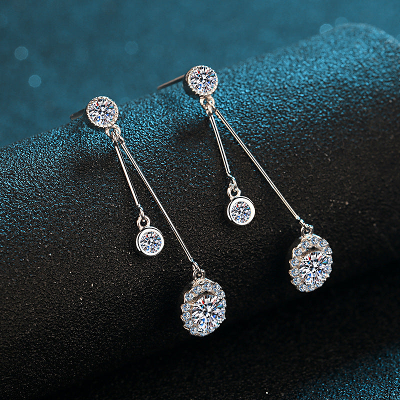 Silver Ear Ring Female Mosan Diamond Diamond