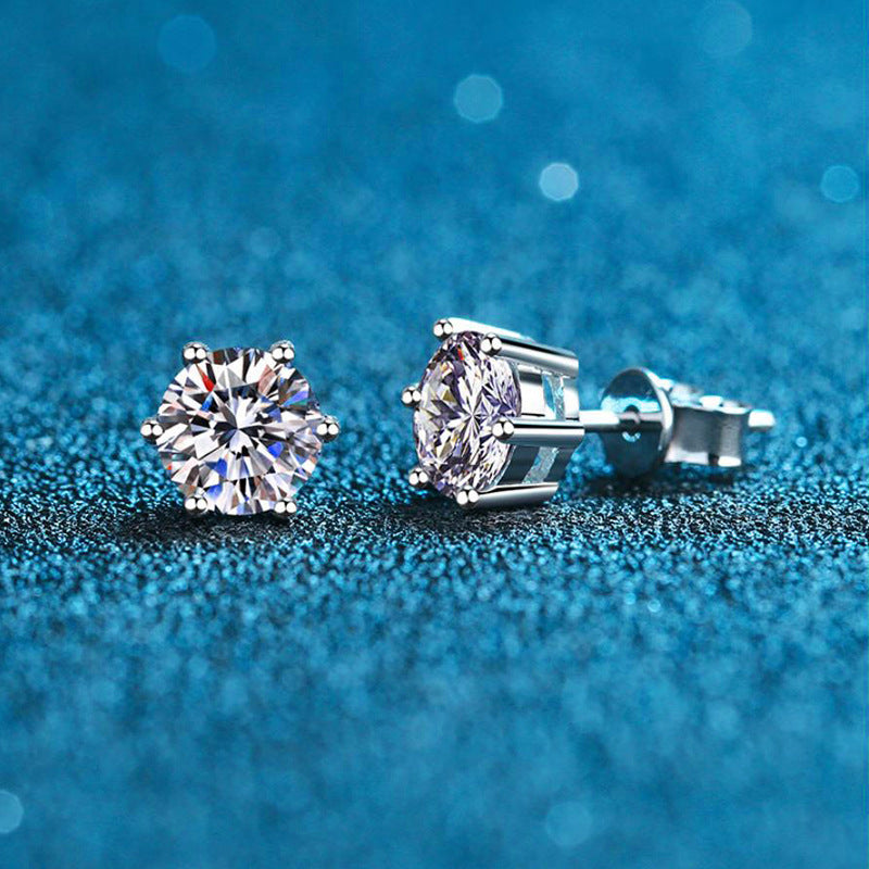 S925 Silver Stud Classic Six-claw Stud Earrings
