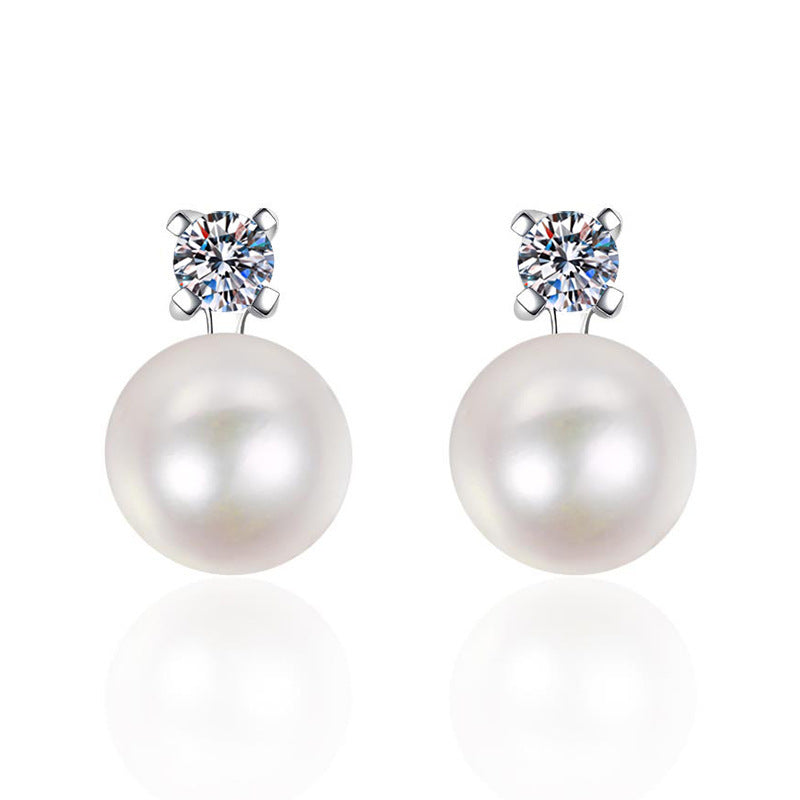 Women's Natural Pearl Sterling Silver Moissanite Earrings