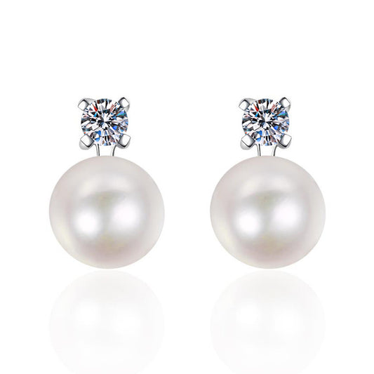 Women's Natural Pearl Sterling Silver Moissanite Earrings