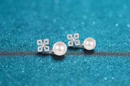 925 Sterling Silver Moissanite Freshwater Pearl Stud Earrings