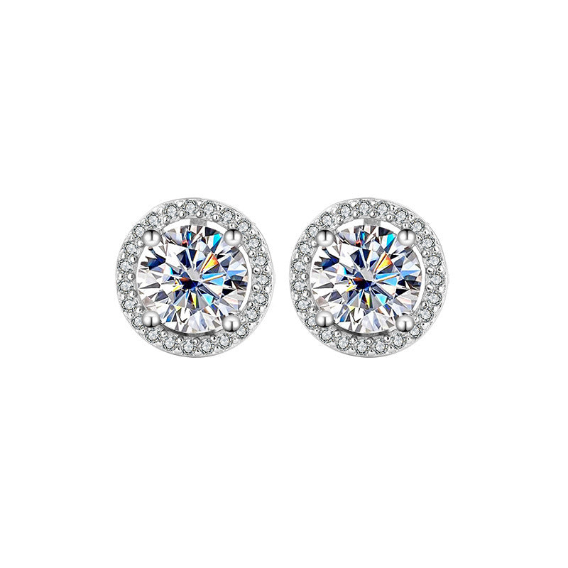 925 Sterling Silver Genuine Goods Moissanite Round Bag Stud Earrings