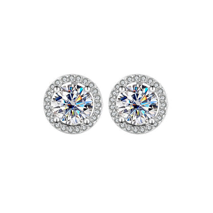 925 Sterling Silver Genuine Goods Moissanite Round Bag Stud Earrings