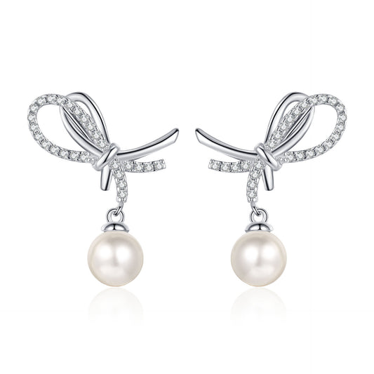 S925 Sterling Silver Moissanite Pearl Stud Earrings