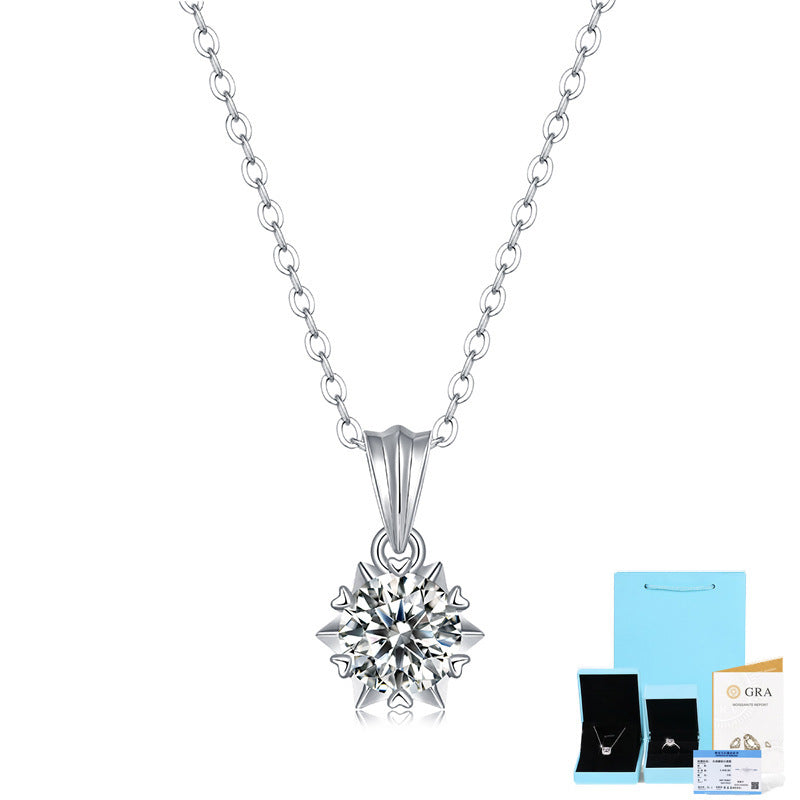 Silver Necklace Moissanite Bloom Pendant For Women