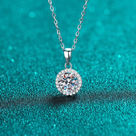 Sterling Silver Necklace Round Bag 1 Carat Moissanite