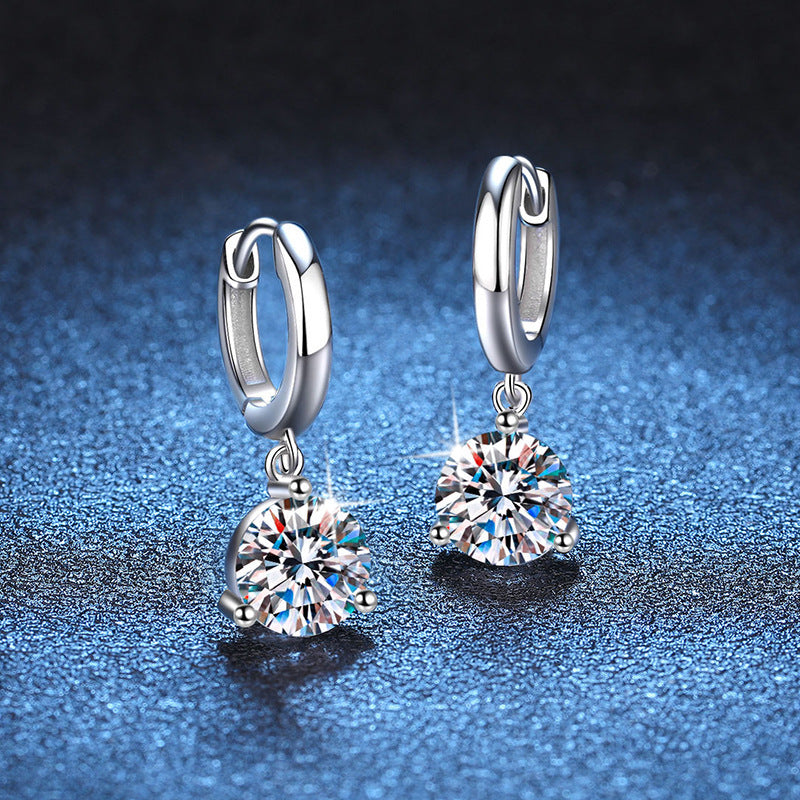 925 Sterling Silver Moissanite Dangl Drop Earrings