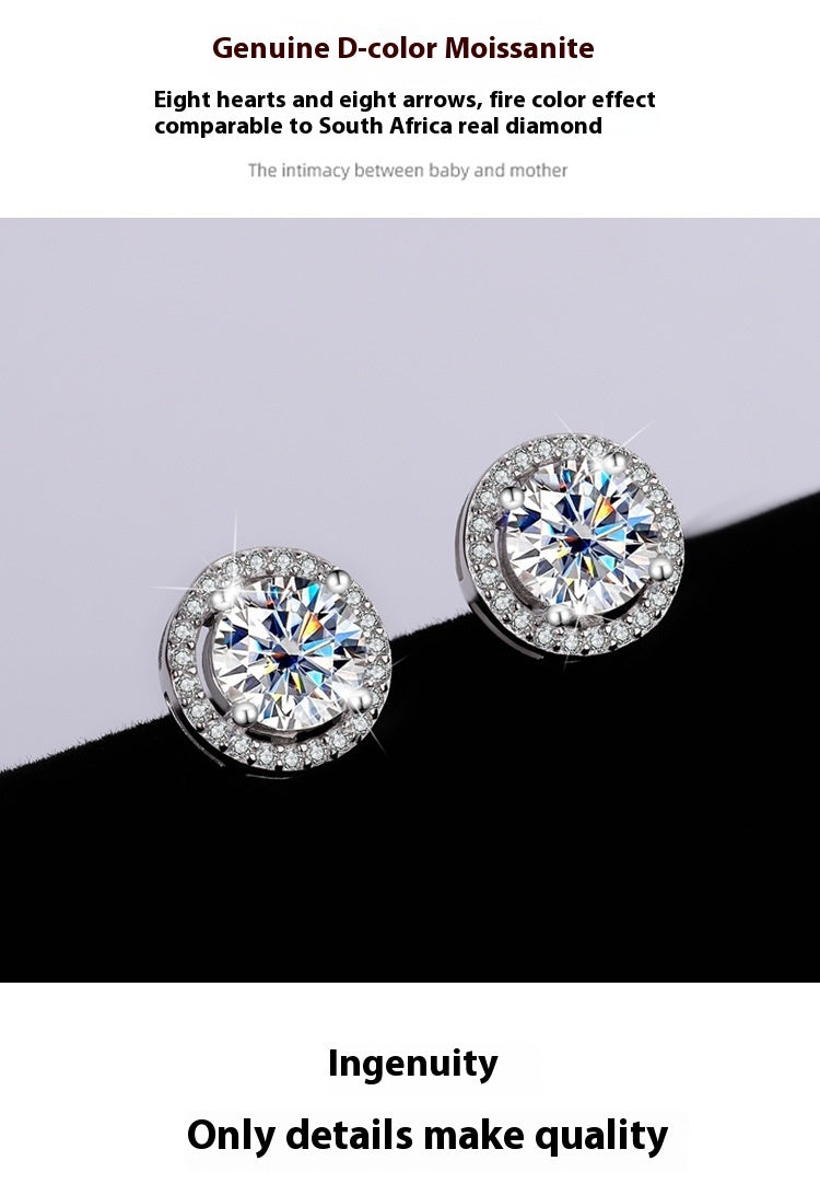 925 Sterling Silver Genuine Goods Moissanite Round Bag Stud Earrings