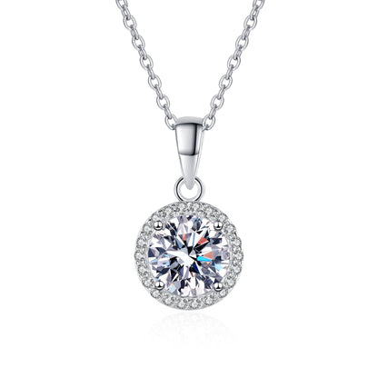 Sterling Silver Necklace Round Bag 1 Carat Moissanite