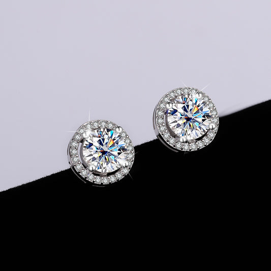 925 Sterling Silver Genuine Goods Moissanite Round Bag Stud Earrings