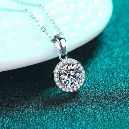 Sterling Silver Necklace Round Bag 1 Carat Moissanite