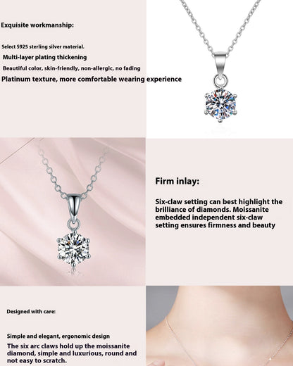 All-match High-grade Moissanite Six-claw Pendant Clavicle Chain 925 Silver Necklace Female