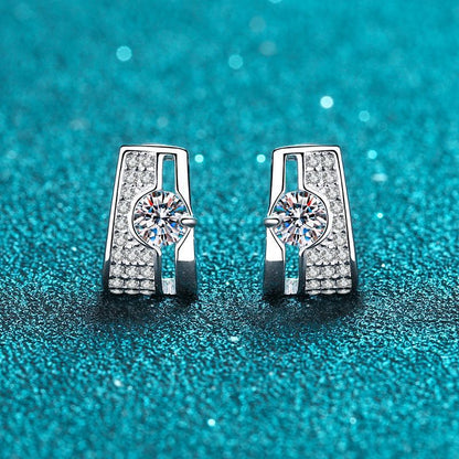 Sterling Silver Rectangular Earrings Moissanite