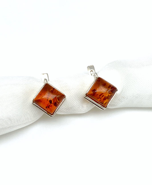 Square - Natural Amber Earrings